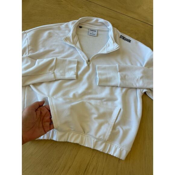 Gymshark Pullover White Sweatshirt Cropped Front Pocket 1/2 Zip Comfy Soft Gym L - Picture 14 of 14